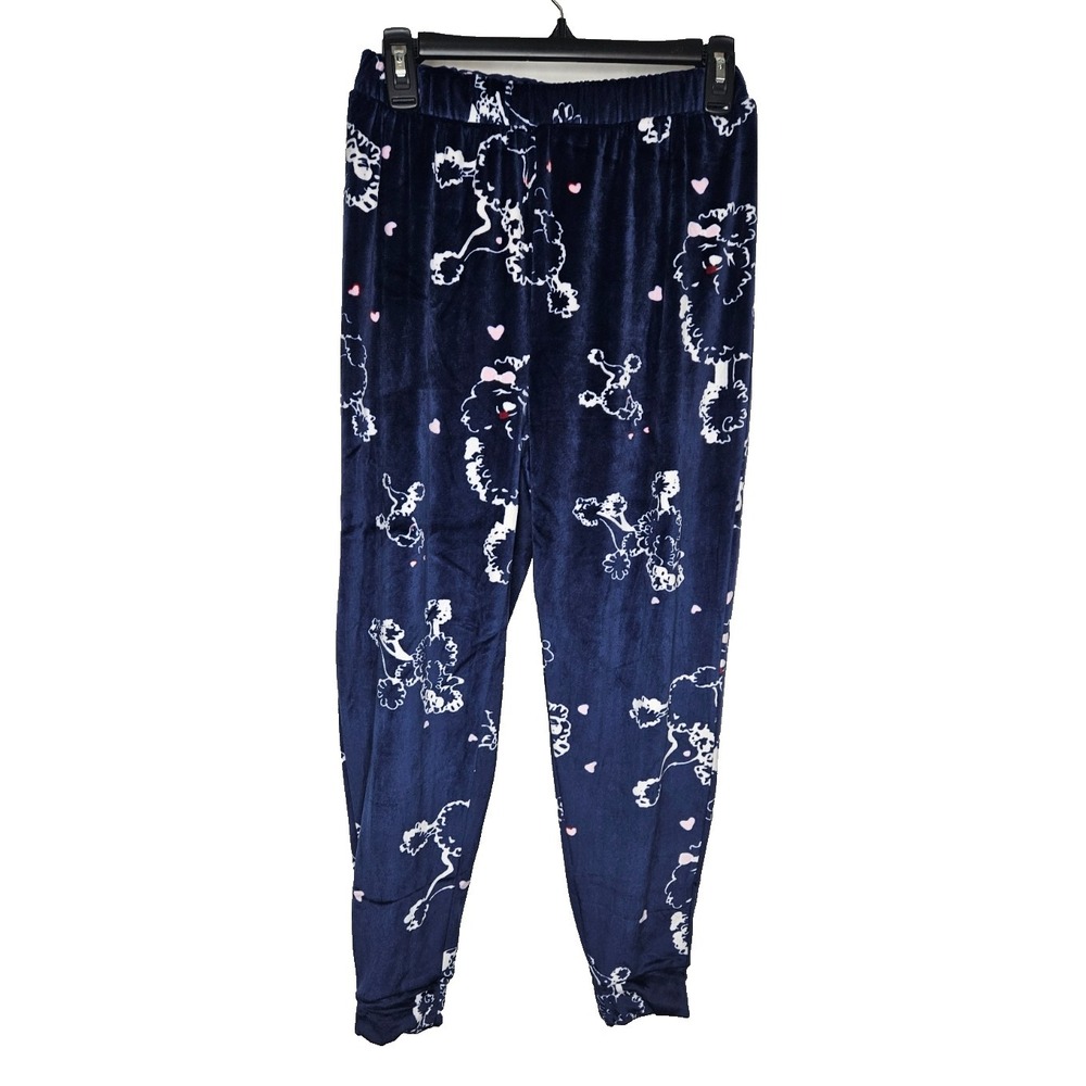 Hale Bob Plush Pajama Pants Blue Poodle Print XS Soft Lounge Cozy Cute